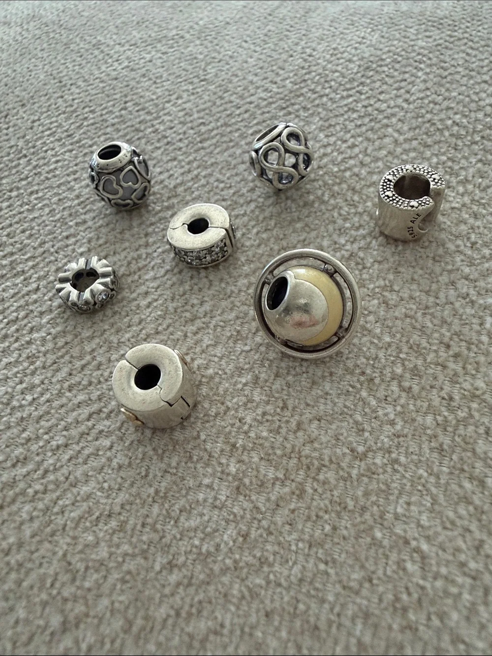 Pandora Silver and Cream Charm Bead Set